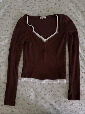 Brown Layered-Look Long Sleeve Top